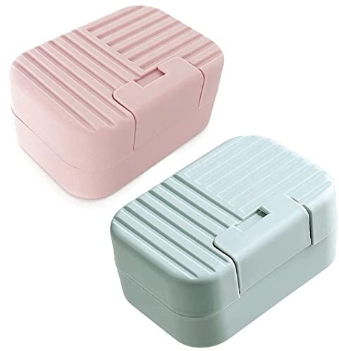 Portasapone da Viaggio,Portasapone con coperchio,portasapone 2 pezzi,contenitore da viaggio,doccia portatile perfetto per bagno,campeggio(rosa/blu)