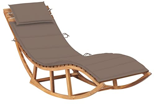 MNISDFL Recliner Outdoor Wooden Garden Lounge Chairs Patio Lounge Chairs Pool Furniture Rocking Sun Lounger with Cushion Solid Teak Wood Suitable for Beach, Poolside and Patio