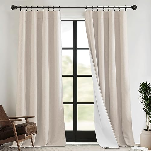 RYB HOME 4 in 1 Set Dust Filter - Soundproof - Blackout - Insulating, Energy Efficiency Linen Curtains for Kids Bedroom Living Room Divider Apartment Hotel Office Theatre, Taupe, W 52 x L 84, 2 Pcs