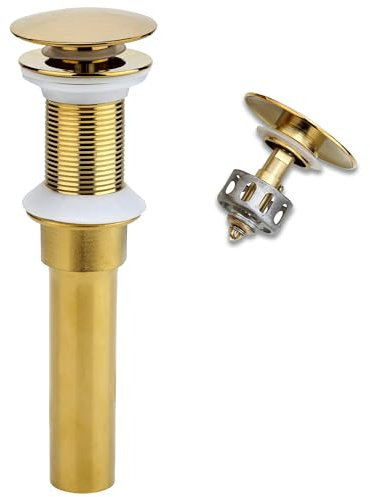 Rockgoya Bathroom Sink Drain, Gold Drain Stopper Bathroom Sink Without Overflow,Pop Up Drain Assembly with Detachable Strainer Basket,Built-in Anti-Clogging Strainer,Stainless Steel