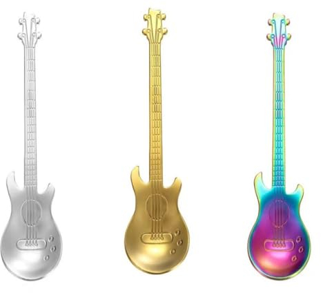 LiJuanWang Cucchiaini da Caffe Chitarra,3 Pezzi Chitarra cucchiaini,Cucchiaio Acciaio Inossidabile,Cucchiaini da Zucchero,Cucchiaini da Cucina per tè,Latte,caffè,Dessert,Bevande,frappè