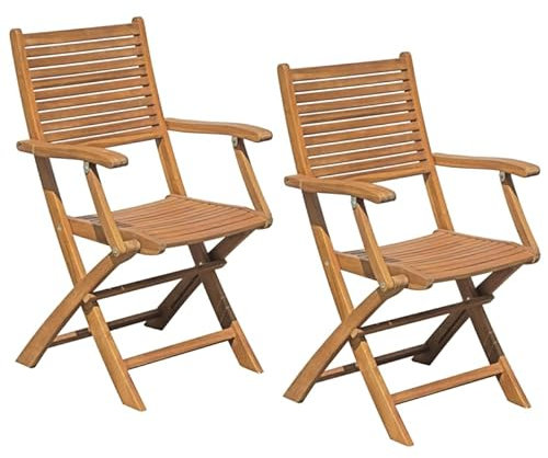 Gruppo Maruccia - Sedie per Giardino con Braccioli in Legno di Acacia - Struttura Pieghevole Salva Spazio - Set da 2 Poltrone per Tavolo Pranzo, Veranda