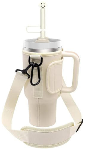 Borsa Trasporto Bottiglia Acqua per Bicchiere Stanley 40 Oz, Portaborraccia con Tracolla Regolabile, Moschettone e Coperchio Cannuccia, per Passeggiate Escursionismo Campeggio Viaggi Alpinismo