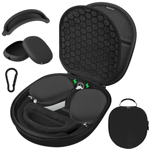 Micscrew Funda para AirPod Max con soporte para dormir y carga, accesorio AirPods Max compatible con auriculares inalámbricos de Apple AirPods Max, funda portátil de viaje para Airpod Max (color negro