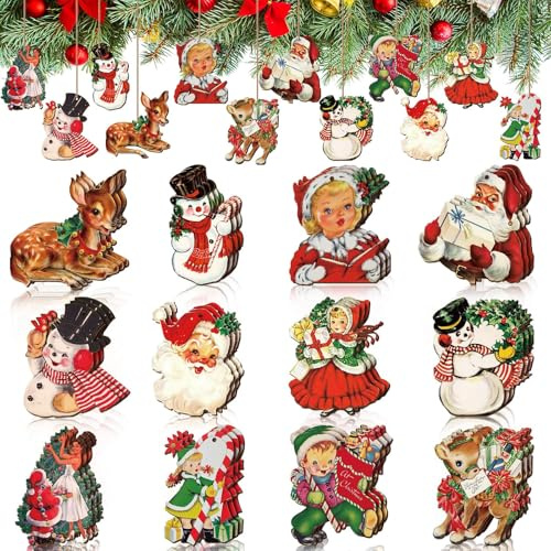 Natale Ciondolo in Legno, 24 Pezzi Ciondoli Legno Natale, decorazioni natalizie in legno, Addobbi Albero di Natale, Natalizi Decorazione Artigianato, Addobbi Natalizi Accessori
