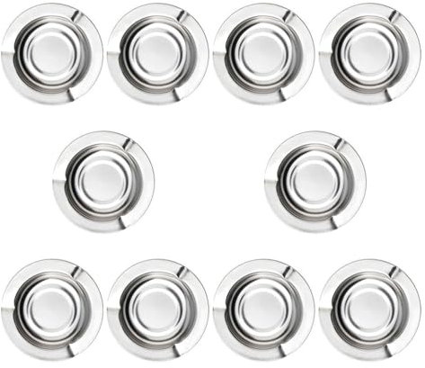 PRETYZOOM Posacenere Rotondo in Acciaio Inossidabile Coperchio Antivento, Portacenere Portatile Per Ufficio e Casa, Vassoio Girevole Per Sigarette Resistente e Per Esterni, Set Da 10 Pezzi