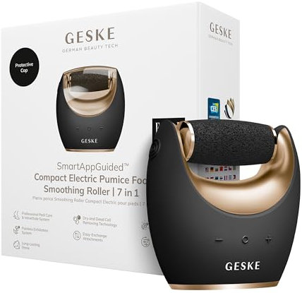 GESKE Compact Electric Pumice Foot Smoothing Roller | 7 in 1 | Lima ed esfoliante elettrico per piedi | Pietra pomice durevole | Per piedi lisci | Rimozione avanzata dei calli