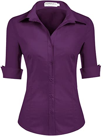 Blouses for Women uk Cotton Fitted Shirt Ladies 3/4 Sleeve Office Shirts