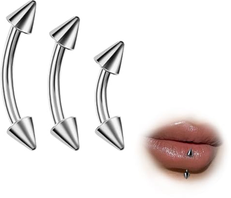 ESHIONER G23 Titanio Ceja Piercing Joyería Rook Vertical Labret Barra Labial Tragus Labret Daith Anillo de la ceja Ojos de serpiente Piercing Cono Bola de plata 6mm 8mm 10mm 16g Banana 3 Piezas