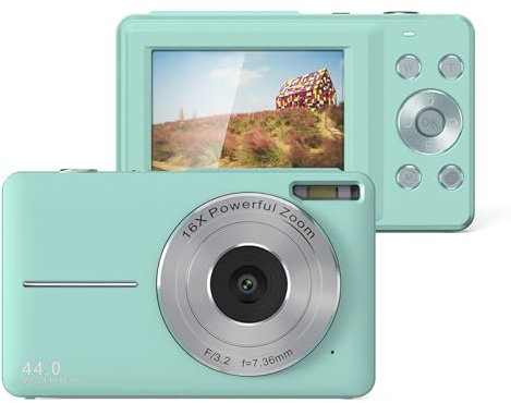 Fotocamera Digitale, Fotocamera per Bambini da 1080p 44mp e Scatta Fotocamere Digitali 16x Zoom Compatto Piccola Fotografia Fotografica per Bambini Studente Adolescente (Green)