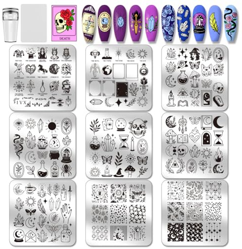 PH PandaHall 9 unids Placas para Sellos de Uñas con Elementos Mágicos Tarjetas de Tarot Dibujos para Nail Art Plantillas de Manicura de Luna y Estrellas para Mujeres Impresión para Salón de Manicura