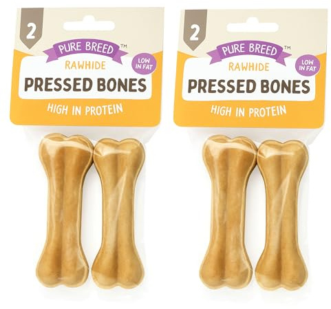 Pure Breed 120g Pressed Dog Bones, Tasty Flavoured Dog Chew Bones for Dogs in 2x Resealable 60g Bags, Puppies & Large Breeds, Low Fat High Protein Long Lasting Chew & Reward Treats for Training
