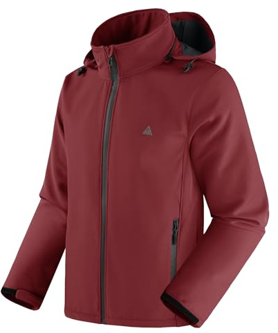SwissWell Chaqueta Hombre Softshell de Senderismo Hombre Exteriores Multifuncional Cortaviento Impermeables Invierno Chaquetas Cálida con Capucha con Bolsillos para Marcha Acampada Burdeos XXL