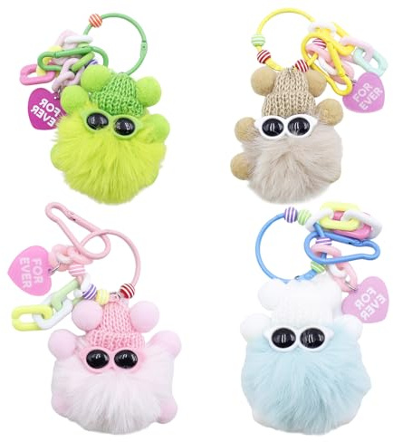 Tbintul 4 Pezzi Portachiavi Peloso, portachiavi con simpatico peluche morbido, portachiavi personalizzato, portachiavi auto, decorazioni zaini, decorazioni per borsetta, per le donna ragazze