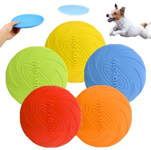 PORFOYO 5 Stück Hundefrisbee 22cm, Hundespielzeug Frisbee, Schwimmspielzeug Hunde, Haustier Fliegenden Untertasse, Gummi Frisbee Für Hund Werfen Training Spielen, Für Land Und Wasser