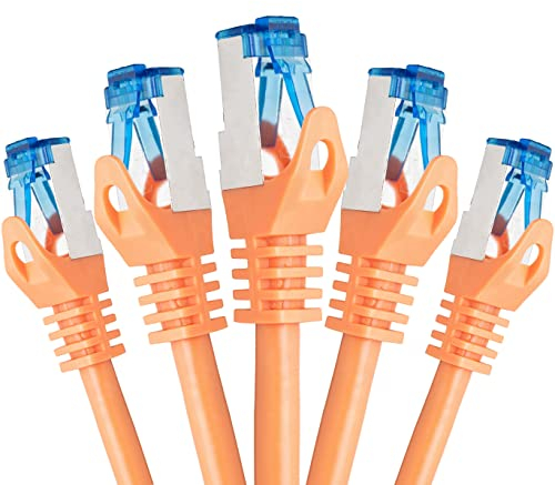 BIGtec - 5 Stück - 10m CAT.7 Gigabit Patchkabel Netzwerkkabel orange Kupferkabel Patch Ethernt LAN DSL Kabel CAT7 (RJ45, Cat 7, S/FTP PIMF) 10,00m