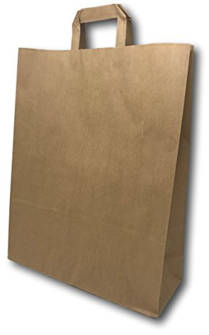 250 Sacs Papier taille moyenne kraft écru avec poignée 16 litres largeur 32 cm, hauteur 40 cm, soufflet 12- sac cabas à anse plate solide, résistant papier 80g non imprimé ref UGSE16PP1F (250)
