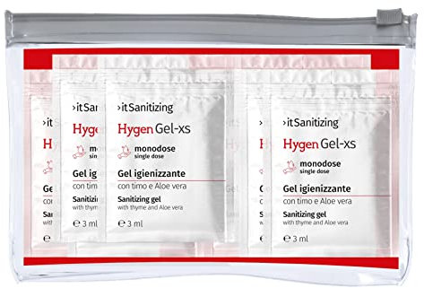 Hygen Gel Mani Disinfettante Igienizzante 100 Bustine Monodose Tascabile da 3 ml - Antibatterico Sanificante Alcool 75% Elimina Virus Naturale con Aloe Vera e Timo Senza Risciacquo Profumato al Limone
