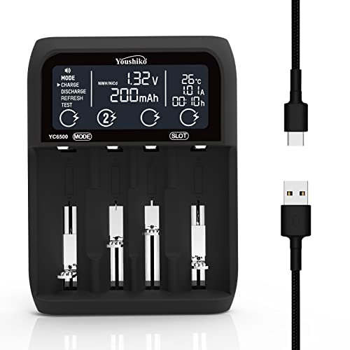 Youshiko YC6500 New 2023 UK Version USB Intelligent Smart battery charger NI-MH/CD Li-ion LiFePo4 battery, test, charge, discharge, refresh