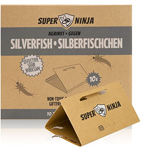 Super Ninja Silberfische bekämpfen – 10 Stück, Silberfischfalle mit integriertem Lockstoff, geruchlos & ungiftig, für Küche, Bad und Keller – Wirkt bis zu 3 Monate