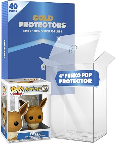 Fanatiko Funko Pop Protectors 40 Pack 4 Inch - 0.5mm Gold Pop Protector Case with UV Protection - Acid Free Crystal Clear Protective Display Box for Vinyl Figures with Anti-Scratch Film