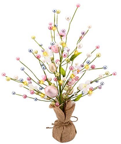 Ostern Beleuchteter Baum 46cm Lichterbaum Lichterzweige für Innen LED-Osterdekoration Baum Batteriebetrieben Ostereier Ornamente Bäumchen Dekozweige für Geburtstag Zuhause Party Frühling (Bunt-1)