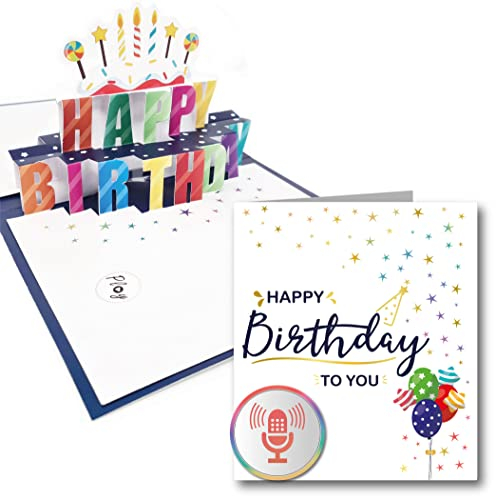 PlayMegram Audio 3D Pop Up Geburtstagskarte,1 Minute Aufnahme und Wiedergabe, Für Sprachnachrichten und Musik, Kreative Geschenkidee