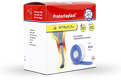 Protectaplast Selbstklebender Blau Verband für Haustiere (6cm x 4,5m) - Selbsthaftende Bandage ohne Latex & Klebstoff für Hunde, Katzen, Pferde - Hund & Katze Verbandsmaterial Wunden & Gelenke