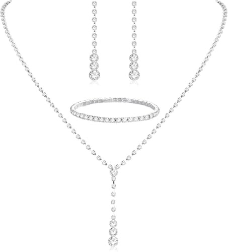 TOEECY Set Gioielli Sposa Goccia Zirconia Collana Orecchini Bracciale Cristallo Elegante Cerimonia Matrimonio Argento Brillante
