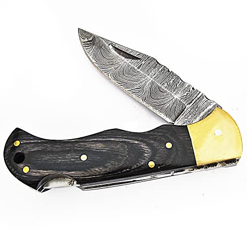 PAL 2000 KNIVES Couteau en acier Damas fait main avec gaine en cuir (4006)