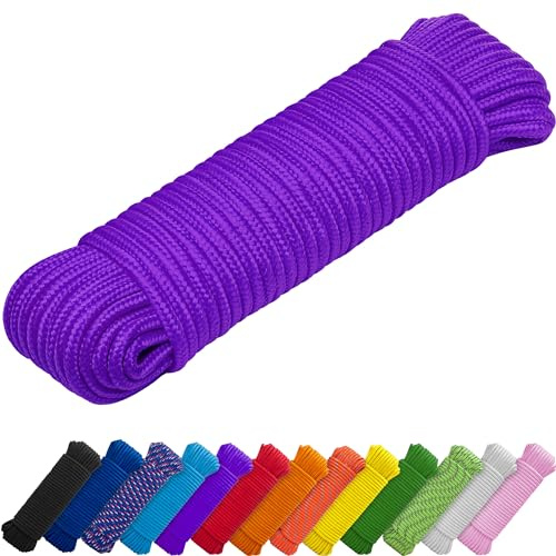 TECEUM Corda – 27,5 m x 6 mm (1/4) – Indaco – Corda multiuso resistente – Campeggio, artigianato, asta per bandiera, per interni ed esterni, in polipropilene, nylon, corda intrecciata leggera a