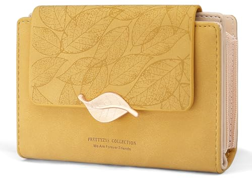 REETEE Geldbörse Klein Damen PU Leder Geldbeutel Damen Klein und im Kurzformat Portemonnaie Viele Fächer, Portmonee mit 10 Kartenfächer und Zipper Münzfach Brieftasche … (X-gelb)