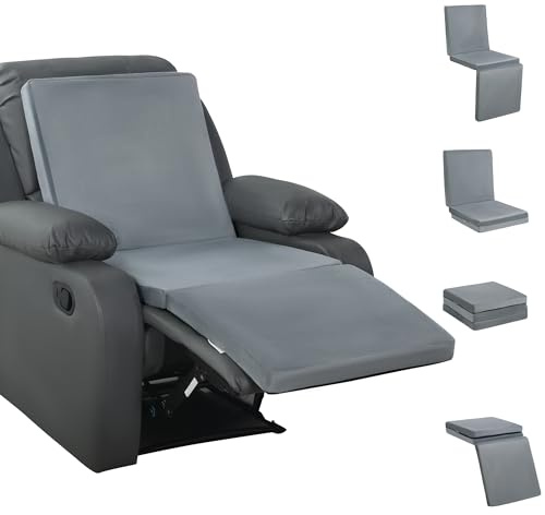 HOMBYS 3-in-1 Recliner Seat Cushion with Lumbar Support Pillow & Footrest, Multi-Functional Adjustable Height 2 to 6 for You to Choose, Non-Slip Foam Chair Cushion for Elderly, Light Grey