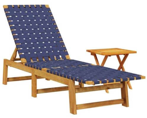vidaXL Tumbona con Mesa Madera Maciza de Acacia y Tela Azul Oscuro