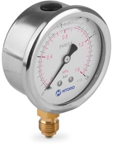 Glyzerin Gefüllt 63mm Hydraulische Druckmessgerät Manometer Glyzerin Messgerät Glycerin Manometer mit radialem Anschluss 1/4” 0-16 BAR M63RL1/40-16 H
