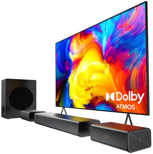 Hiwill Soundbar TV 300W su 4.1 Canali con Dolby Atmos, Sound Bar con Subwoofer, 2 Tweeter Laterali, 2 Altoparlanti Surround Anteriori Cablati, HDMI eARC, Bluetooth 5.3, Ottico, AUX, HiElite A41 Pro
