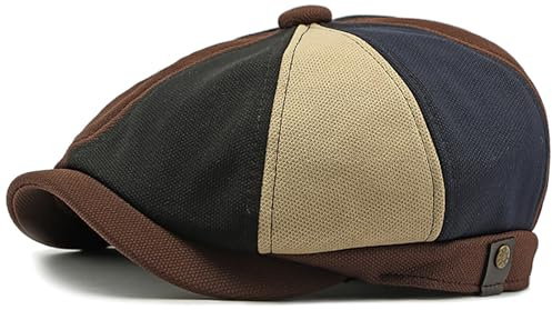 Taidor Men's 8 Panel Newsboy Cap Vintage Peaked Cap Adjustable Flat Cap Irish Cabbie Ivy Driving Hunting Hat Color-Blocking