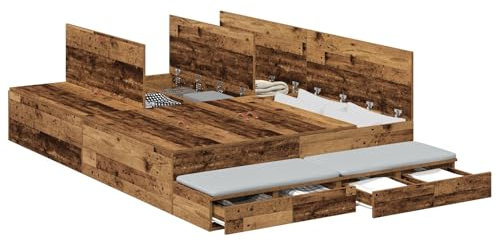 vidaXL Bettgestell mit Stauraum Altes Holz 160X200 cm Massiv Recyceltes Viel Stauraum Rustikales Design Einfache Montage Schlafzimmer Dekoration Mit Modernen Lösungen Stilvoll