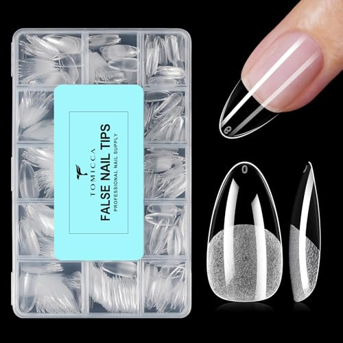 TOMICCA Capsule Americaine Ongle Amande Moyenne, 510 Pièces 15 Tailles Capsules Ongles, Faux Ongles Couverture Totale Tips pour Extensions d’Ongles Manucure & DIY à la Maison