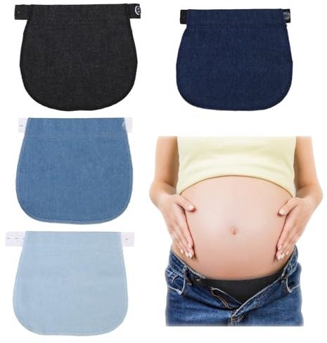 4 Pièces Extension de Taille pour Pantalon, Extension de Bouton pour Femmes Enceintes, Extension de Taille pour Pantalon (Noir, Bleu, Bleu Clair, Bleu Foncé)