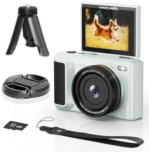 ARNNSSIEN Fotocamera Digitale 4K, 2,8 Fotocamera Compatta - Flip 180° Videocamera, Design Portatile, Zoom 16X per Viaggi, Batteria Integrata da 1500 mAh, Ideale per Principianti, Ragazzi e Ragazze,Y1