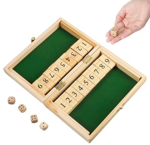 Fentar Shut The Box Juego de 2 Jugadores, Juego Mesa Dados Madera de Puzzle, Shut The Box Juegos de Tablero Familiares y Viaje, Juegos de Mesa para Niño y Adultos