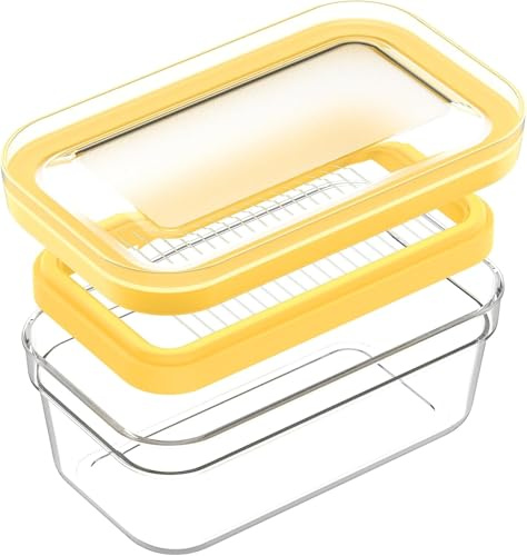 Smörskärare med lock med lufttät smörbehållare i rostfritt stål, BPA-fri smörskärare, smörförvaringslåda, smörbehållare för kylskåp, bordsmodell, perfekt för smör och ost (Gul)