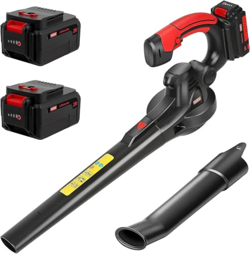 MZK LF40D13 - Soplador de hojas inalámbrico, alimentado por batería de 20 V para el cuidado del césped, soplador de hojas eléctrico ligero para soplar hojas, limpieza de patio y polvo (2 baterías de 4