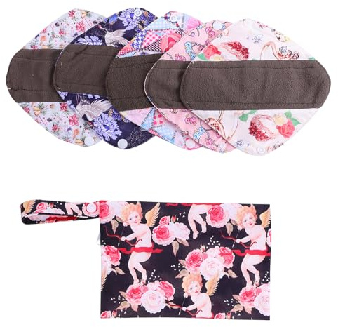 HONITANO 5 pièces Lot de Serviettes Hygiéniques Lavables en Fibre Végétale avec Pochette de Rangement Absorption Élevée pour Flux Abondant Confort Doux pour Filles et Couleur Aléatoire