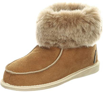 Hollert Chaussons en peau d'agneau Cognac Premium 100 % laine de mouton mérinos, marron, 44 EU