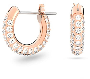 Swarovski Stone Hoop Pierced Earrings for Women, Set of Brilliant White Crystal Swarovski Hoop Earrings with Rose-Gold Tone Plated Metal