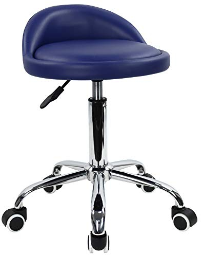 KKTONER Rollhocker mit Rückenlehne höhenverstellbar drehbar Arbeitshocker Drehhocker Rollhocker Bürohocker Blau
