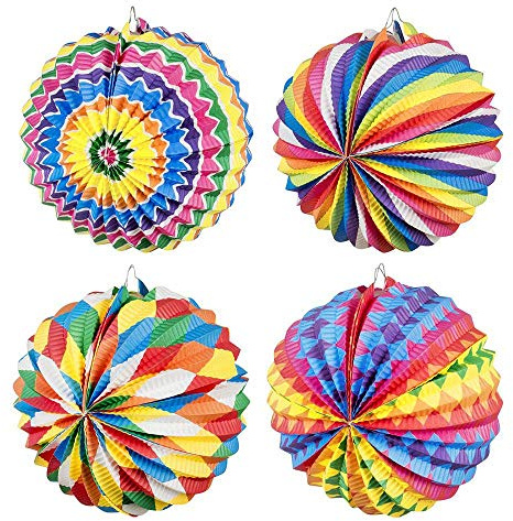Boland 42037 – Papperslykta fantasi, 12 stycken, storlek 22 cm, 4 motiv sorterade, papperslykta, lampion, flerfärg, lampion, födelsedag, lykttåg, trädgårdsfest, hängande dekoration, karneval