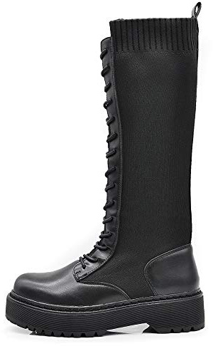 IF Fashion Stivali Anfibi Alti Combat Scarpe da Donna Platform Elasticizzati Traspiranti 1329 Nero N.36